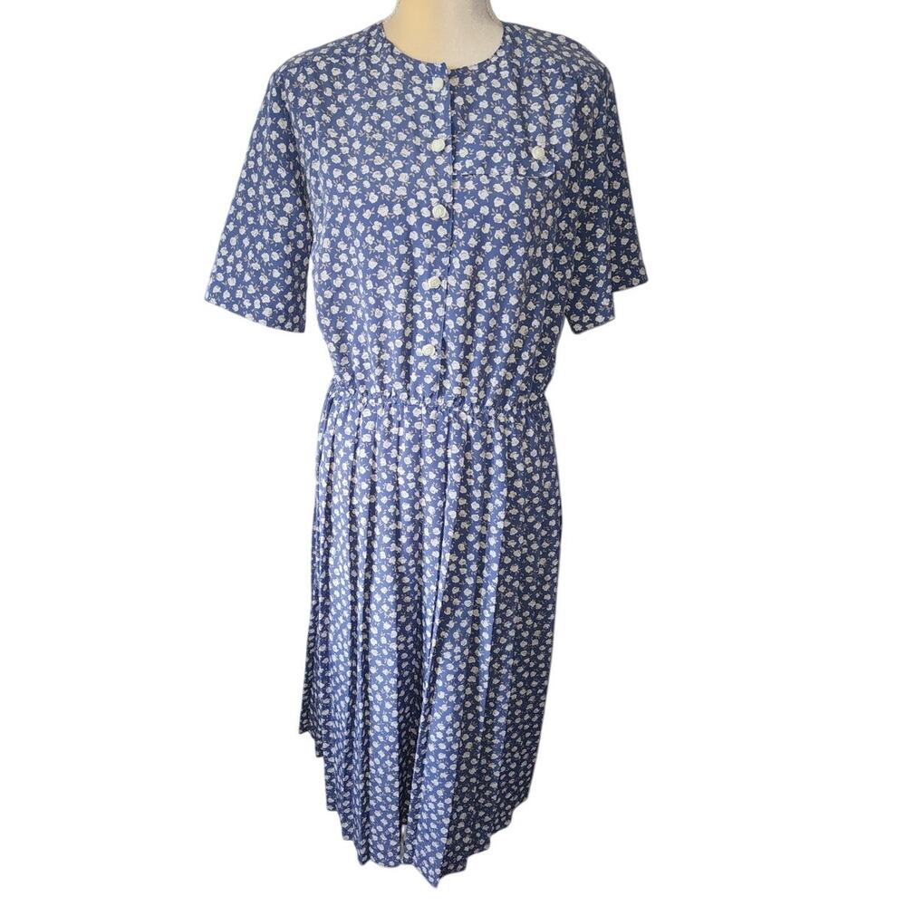 Orvis Vintage Floral Rose Buttons Cottagecore Midi Button Up Dress Plus Size 14